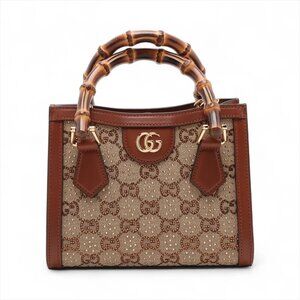 Gucci GG Canvas Diana leather x rhinestone 2 Way Handbag Brown 707449